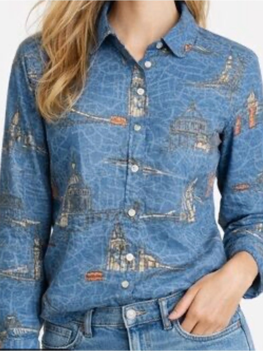 Boden Blue Printed Women's Button-Down Shirt